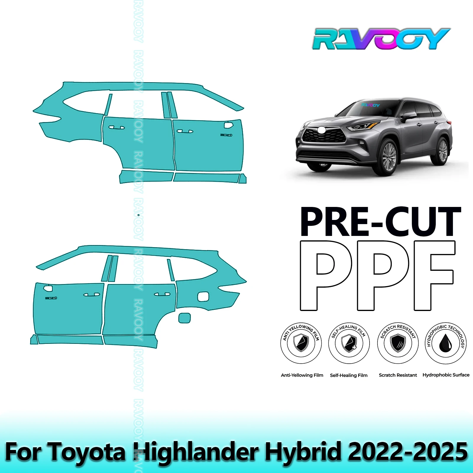 

For Toyota Highlander Hybrid 2022-2025 8.5mil Clear Matte Pre-Cut PPF Door & A/B Pillar Kit TPU Paint Protection Film Set