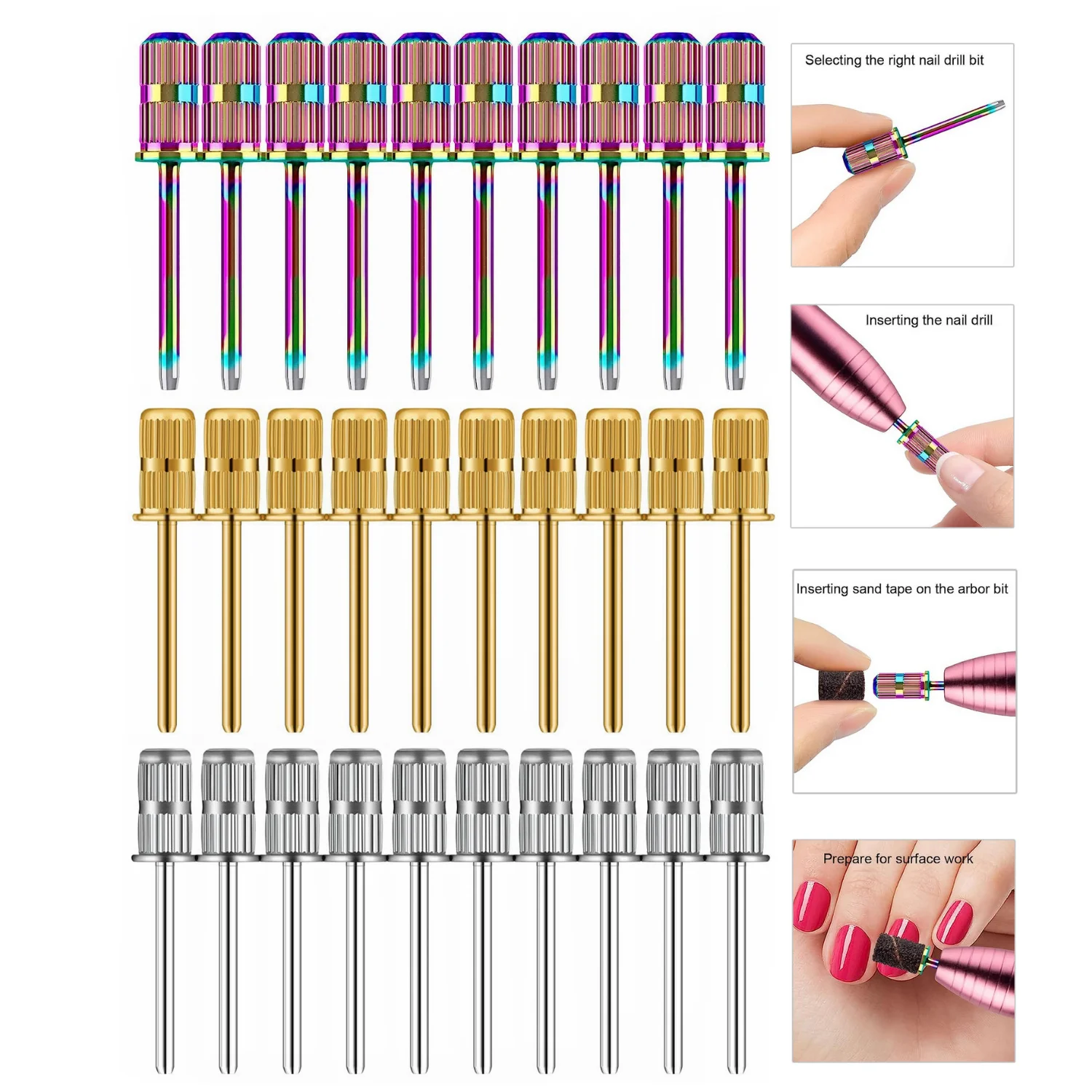 

10pcs Sanding Band Shaft Nail Drill Bits Mandrels for Electric File Nail Sanders Manicure Pedicures Home Salon & Spa