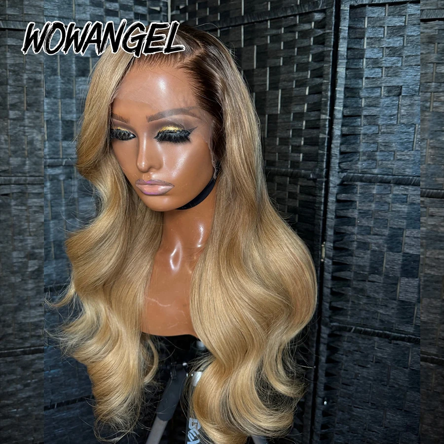WOWANGEL Blonde Ombre 5x5 HD Lace Glueless Perücke aus Echthaar, Body Wave 13x6 HD Full Frontal Perücke, vorgezupfter natürlicher Haaransatz – Detail 6