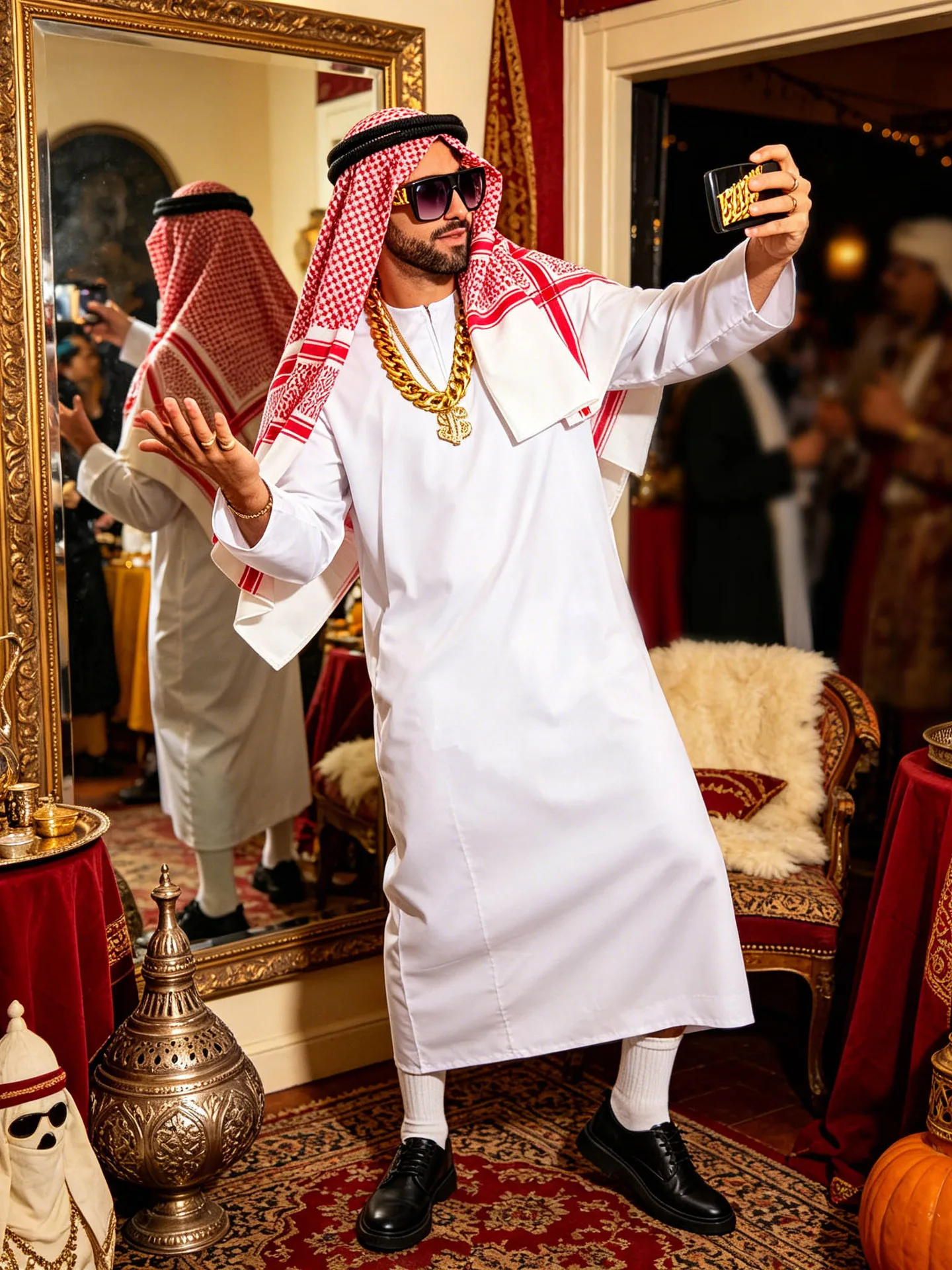 

Halloween Rich Man Cosplay Costume - White Long Robe Exotic Roleplay Outfit for Stage Performance & Party（S-XL）