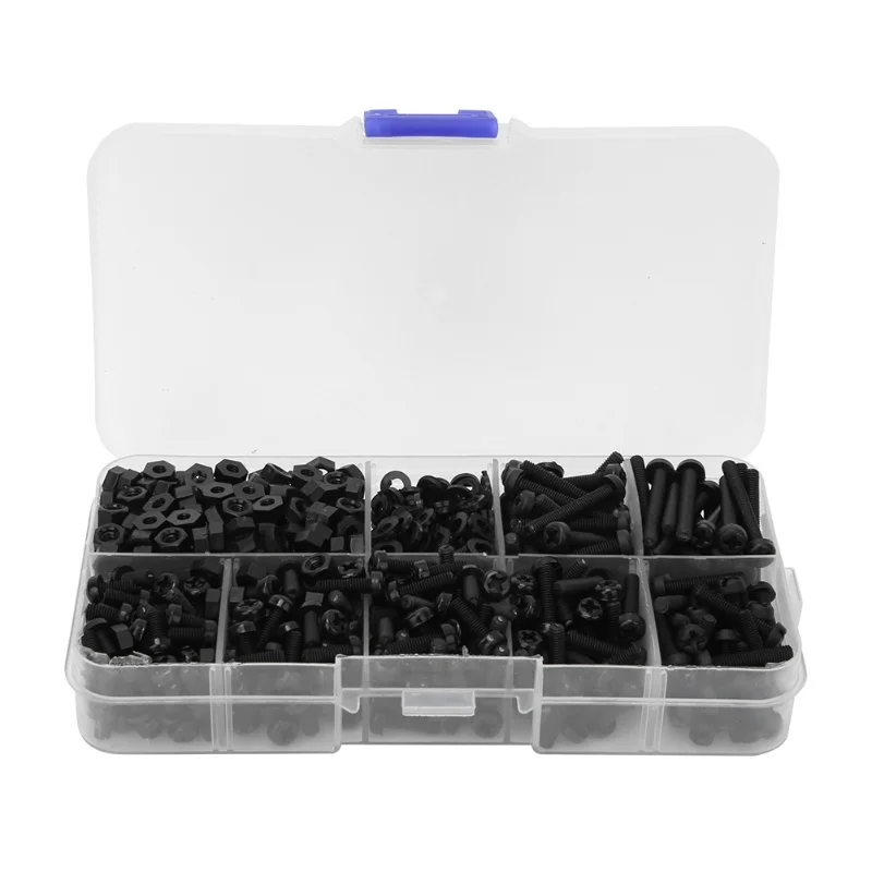 

800pcs/Box M3 Nylon Screw Nut Washer Combination Kit Fasteners Hardware AccessoriesBlack