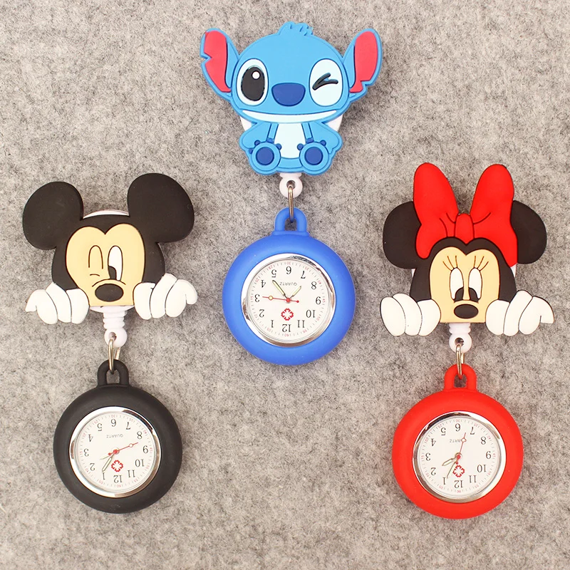 Cartoon Doctor Nurse Style Big Size Blue Mouse Pocket Watch Retractable And With Clip For Men And Women