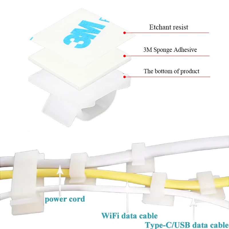 Picture 6: 10/50PCS Sujeta Cable Organizer Clips Self Adhesive Fixations Cord Clearance Wall Mounted Hook Wire Manager Cable Tie Holder