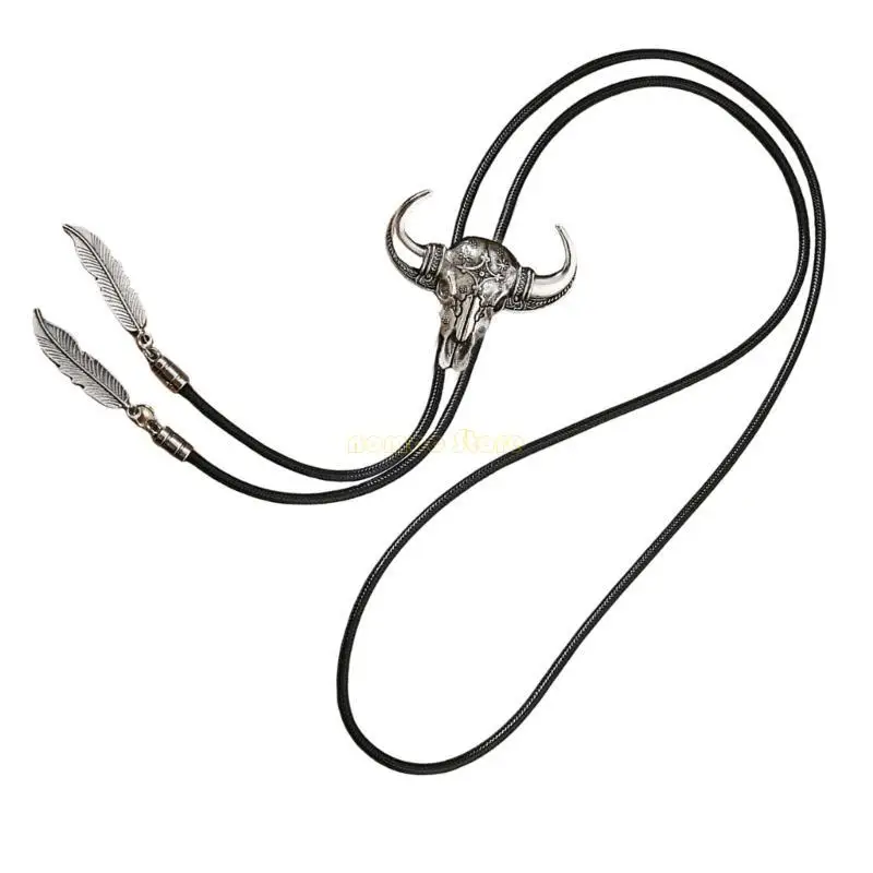 31BF مجوهرات اليدوية بولو التعادل قبعات رعاة البقر الغربية الجلود حبل ربطة العنق مع الفيروز خمر المعادن قلادة على شكل ريشة قلادة