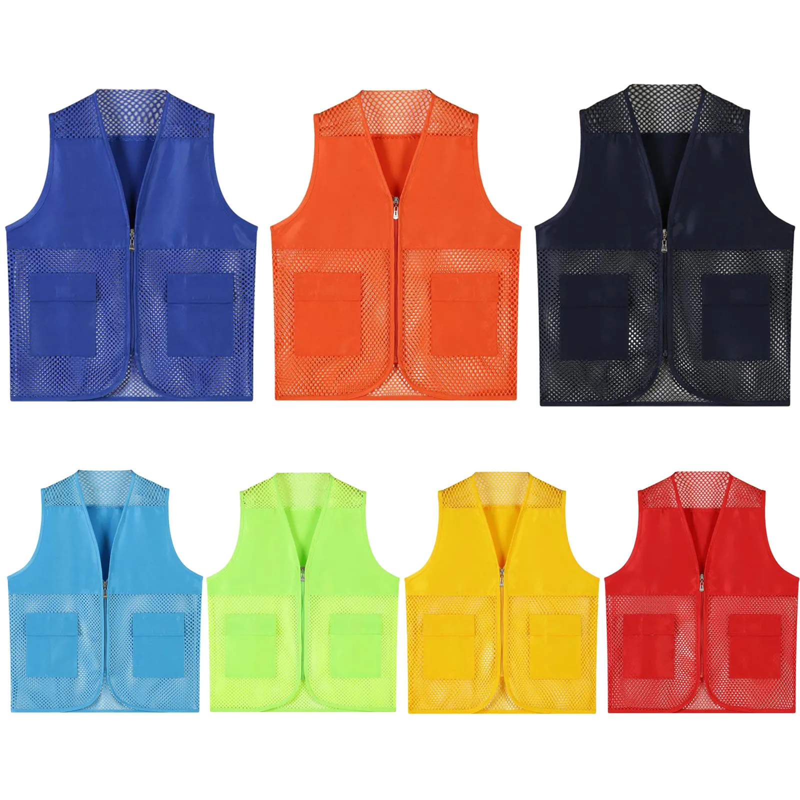 Kids Boys Girls Volunteer Vest Hollow Out Mesh Waistcoat Jacket Zipper V Neck Sleeveless Tops School Camp Activities Uniform