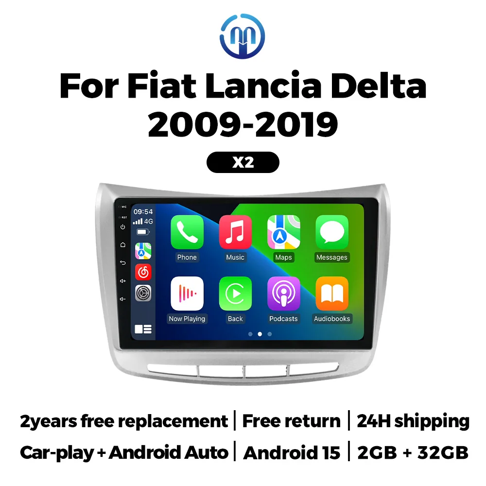 MEKEDE&NAVIFLY 9-Zoll-Autoradio für Fiat Lancia Delta 2009-2019 2 Din CarPlay GPS Zentrales Multimedia Intelligentes Auto-Audiosystem