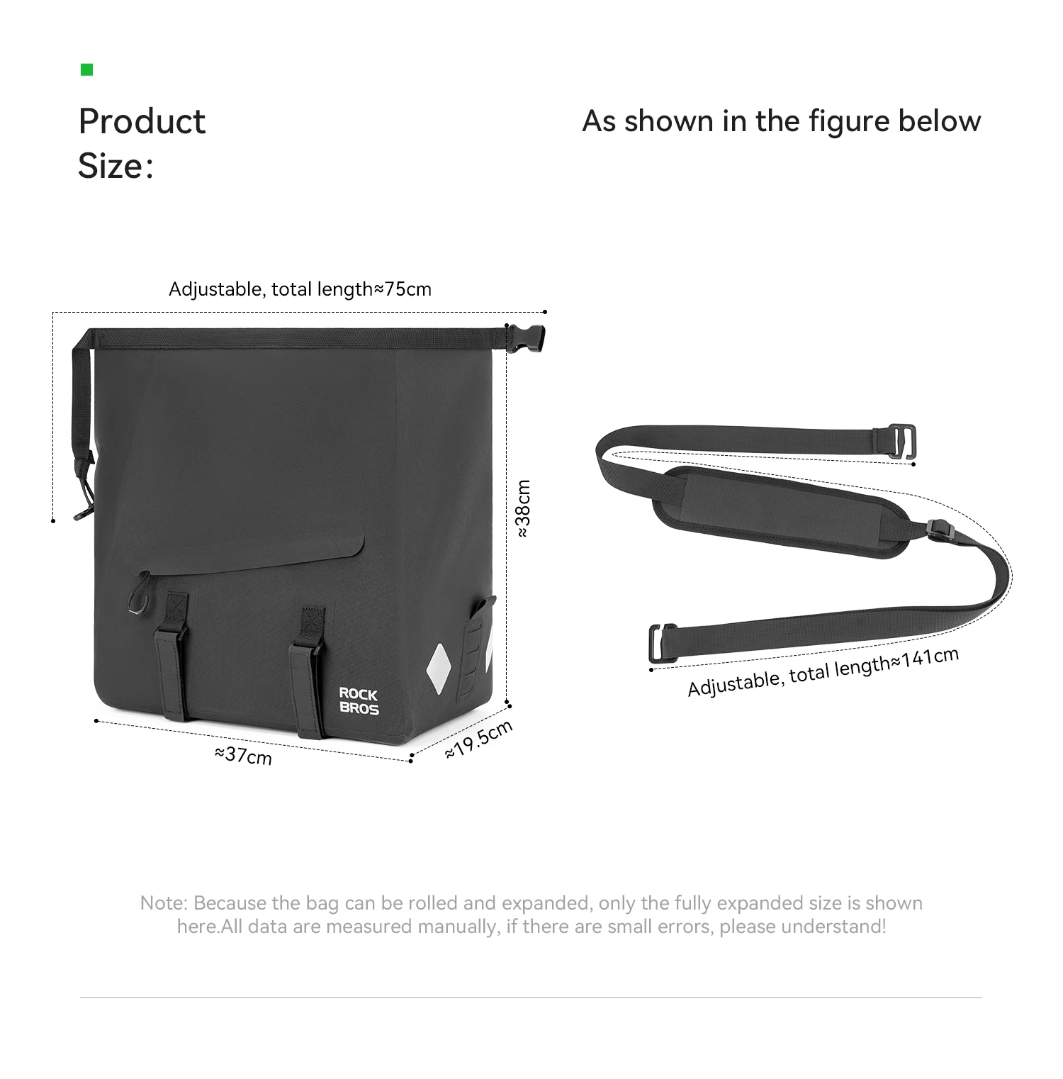 ROCKBROS Fahrrad-Gepäckträgertasche Erweiterbar 16L Große Kapazität Wasserdichte Rücksitztasche Tragbare Schultertasche Fahrrad-Zubehör – Detail 4