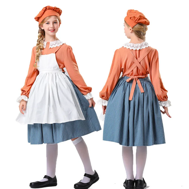 Kostium na Halloween Wiejska Pokojówka Szefa Kuchni Średniowieczny Retro Mała Dziewczynka Chińska Produkcja Sezon Wiosna 2024