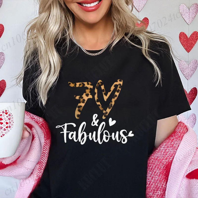 Women T-Shirt Chapter 70th Fabulous Birthday Year Squad Crew 70th Years Old Birthday Matching Party Tops Leopard Graphic Tees