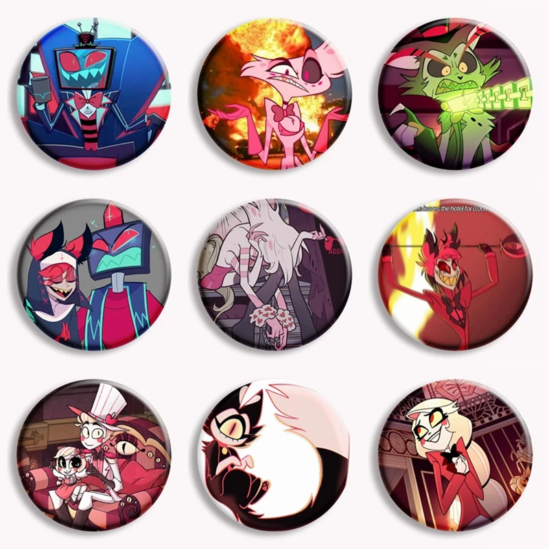 Anime Helluva boss Same Series Button Pin Badge Charlie Alastor Angel Husk Lucifer Vox Cartoon Brooch Bag Decor Fans Collect