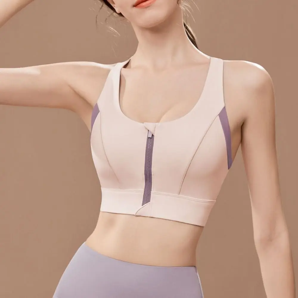 Patchwork Front Zipper Sports Bra Anti-sagging Lingerie Underwear for Women Beauty Back Slim Fit Yoga Wireless Bra Girl