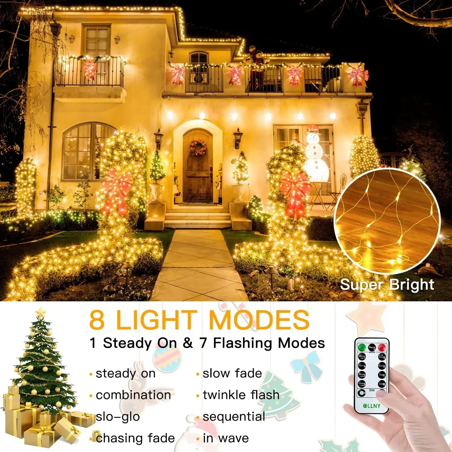 8 Modes Solar Power LED Net Curtain Lamp Mesh Fairy String Light Christmas New Year Decoration Outdoor Waterproof Street Garland