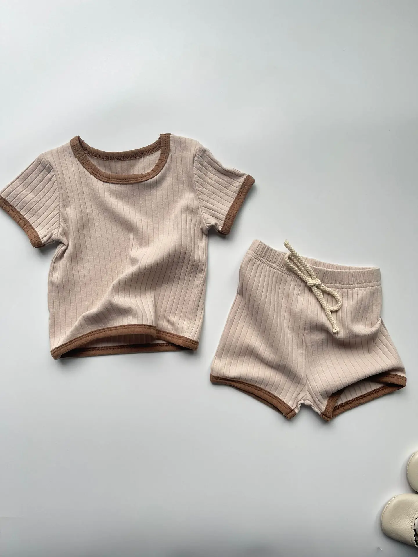 Summer New Baby Short Sleeve Casual Set Infant Boy Girl Solid Ribbed Tees + Shorts 2pcs Suit Cotton Breathable Toddler Outfits