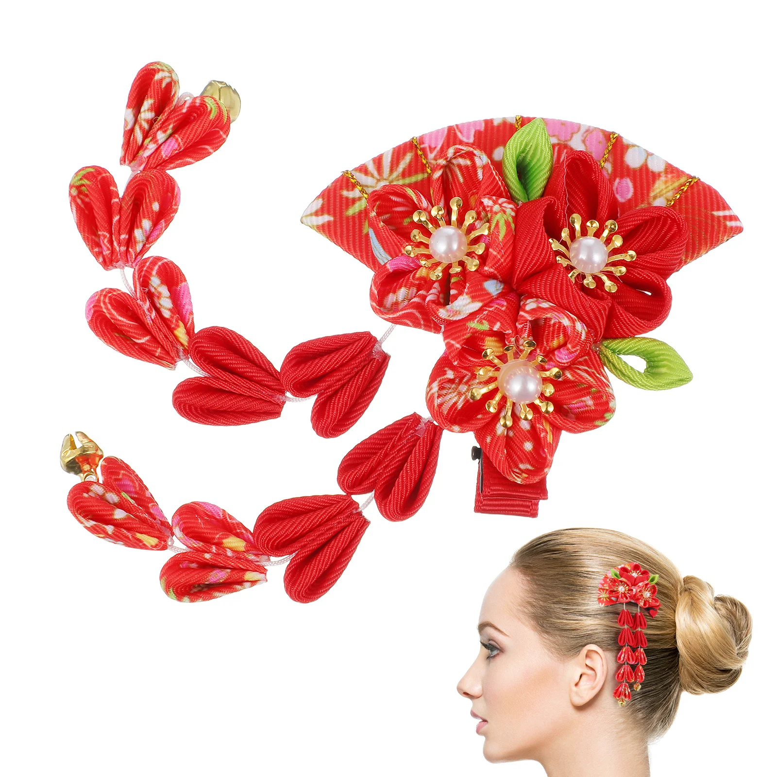 

Tassel Bell Hair Clip Japanese Style Fan Shape Lightweight Durable For Wedding Festival Travel Kids Girl Hair Decor