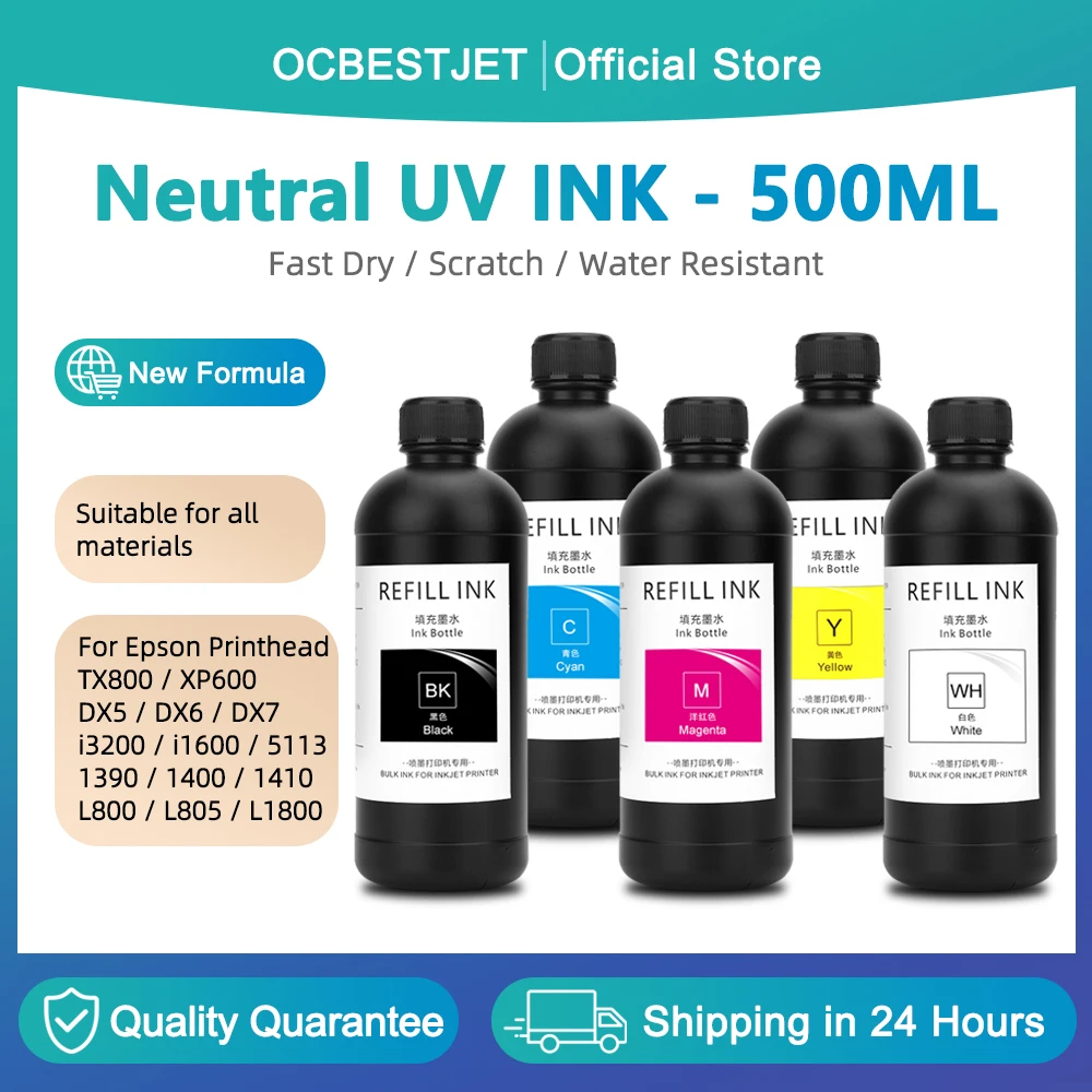 

500ML LED UV Ink Neutral UV Ink For Epson L800 L805 L1800 1390 1400 i3200 4720 i1600 5113 DX5 DX7 UV Printer UV Curing Ink