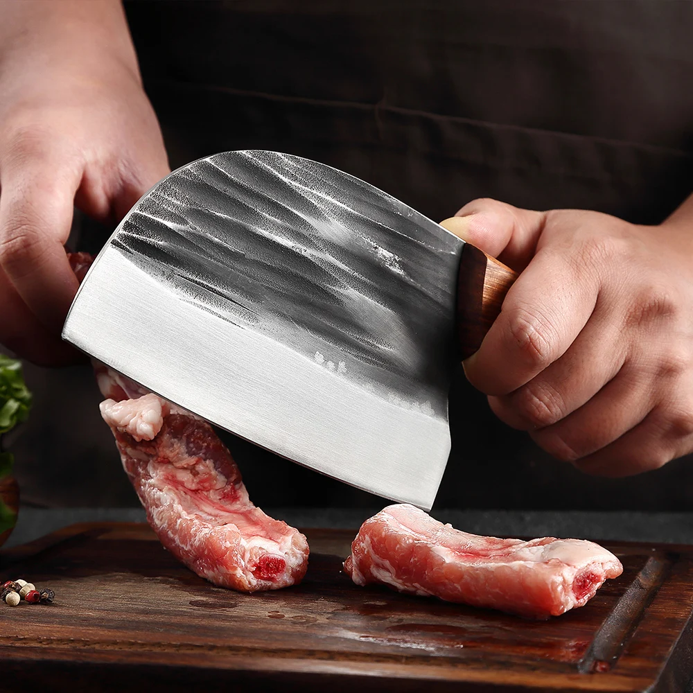 Hand-Forged Full Tang Meat Cleaver - Ultra Sharp Asian Chef Knife for Meat, Fish & Vegetables Wide Blade Kitchen Knife - view 6