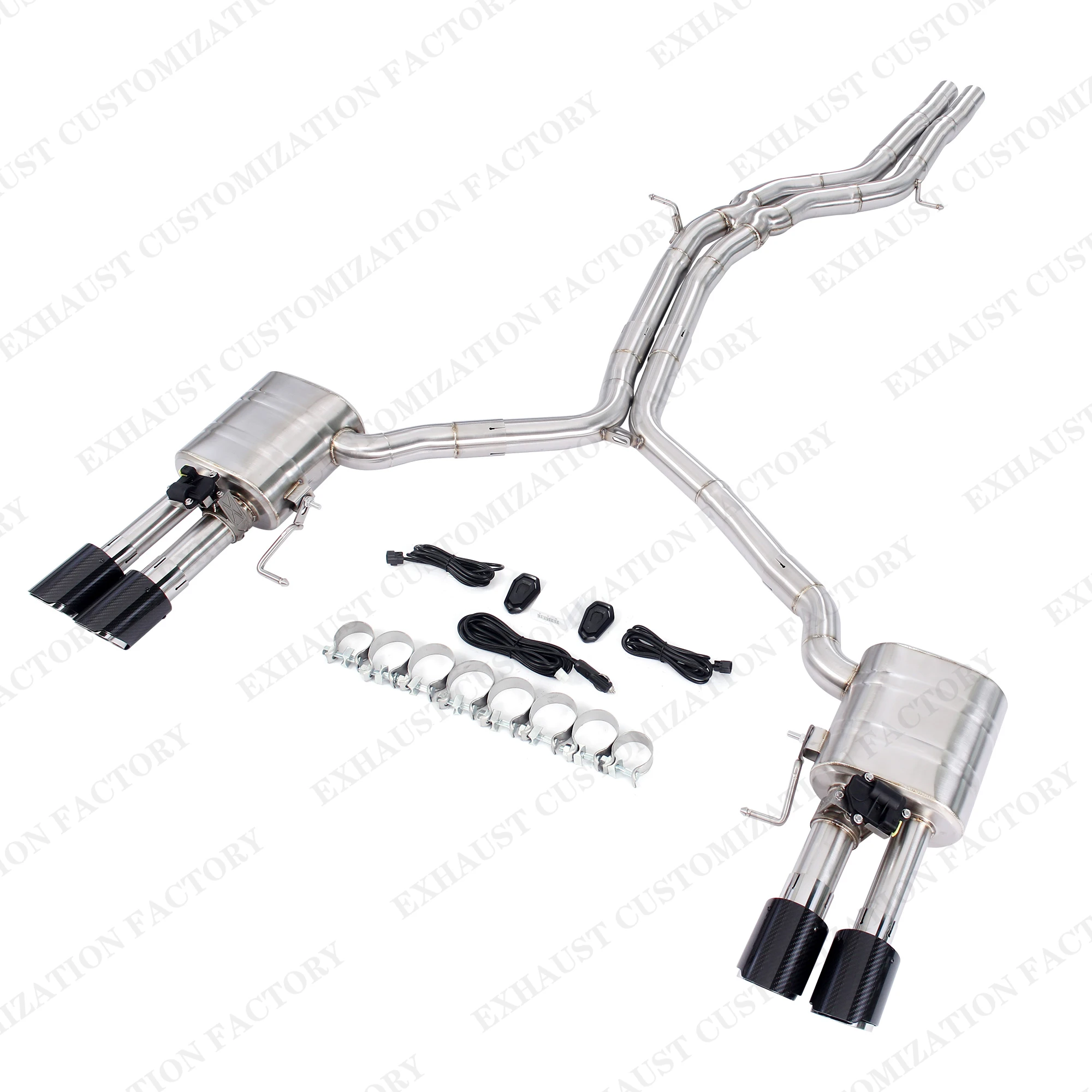 Brushed Exhaust System for Audi S4 B9 Stainless Steel Performance Valved Muffler Remote Control