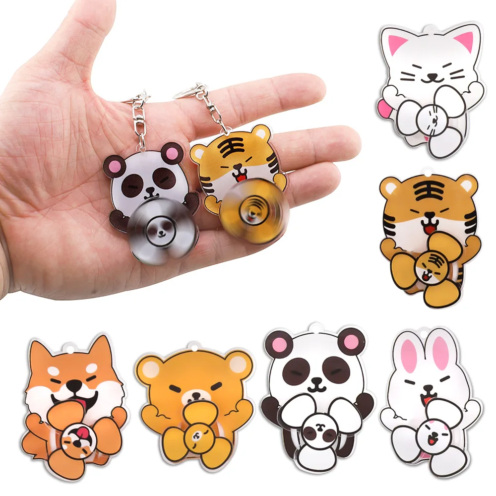 5Pcs Transparent Acrylic Animal Finger Gyro Toy Keychain Pendant Funny Cartoon Anime Hand Spinner Gyro Stress Relief Toy Gifts