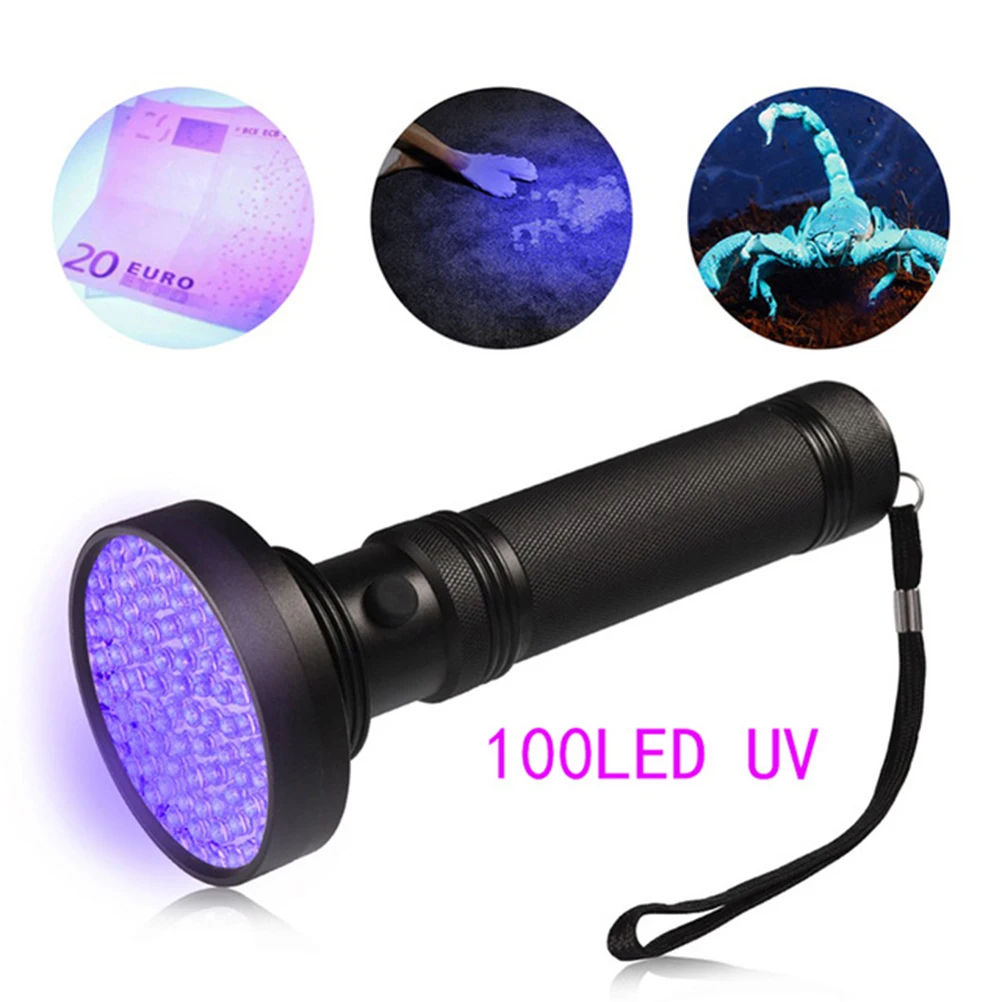 

100LED Uv395nm Flashlight Black Light Ultraviolet LED Torch Pet Urine Stain Hiking Camping Use Uv LED Flashlight