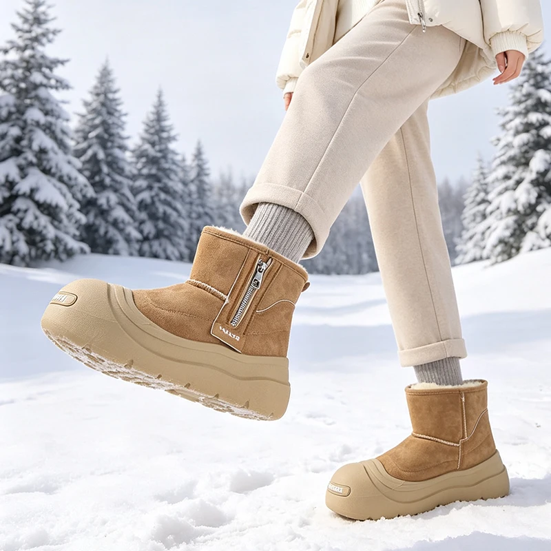 Men's Winter Snow Boots with Soft Plush Interior, Anti-skid PU Leather Ankle Boots, Warm Cozy Outdoor Casual Shoes Anti‑skid