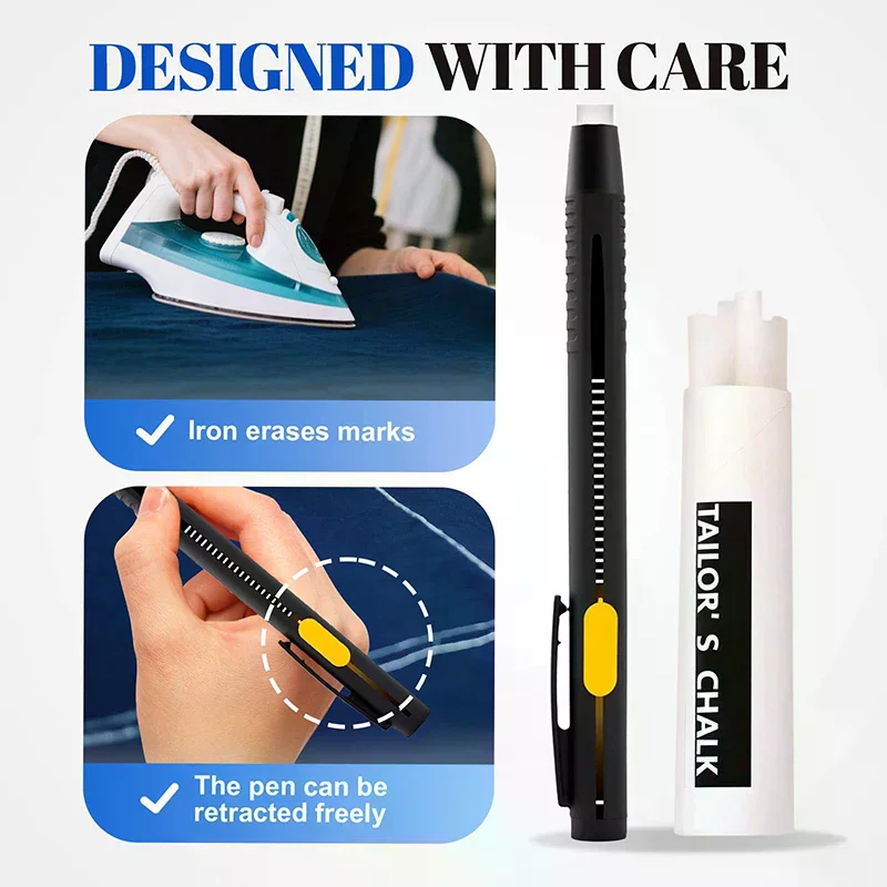 2 Pens+20 Premium Refills Chalk Pencil Patchwork Disappearing Fabric Marker Pens For DIY Craft Sewing Marking Chalk Sewing