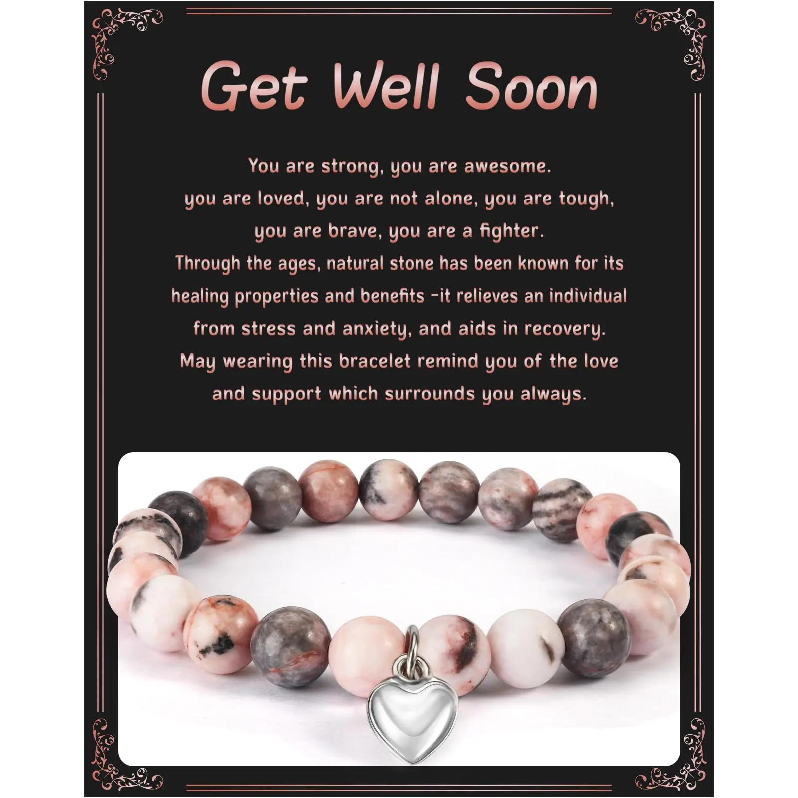 

Pink Zebra Bead Bracelet Heart Pendant Adjustable Stretch Braid Bracelet Fashion Jewelry Gift for Men
