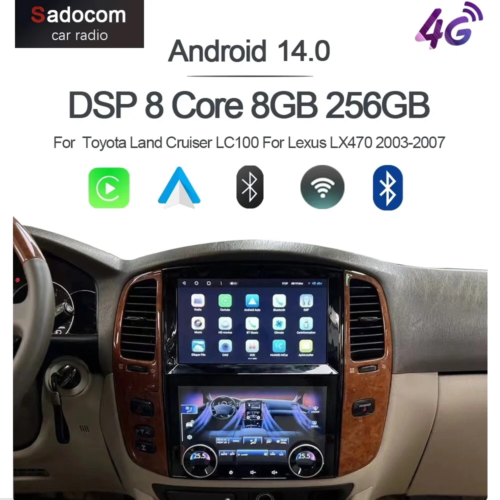 

Мультимедийный плеер CarPlay с панелью переменного тока, 10,1 дюйма, Carplay, Android 14, GPS-навигация, Wi-Fi радио для Toyota LC100 Lexus LX470 2003-2007