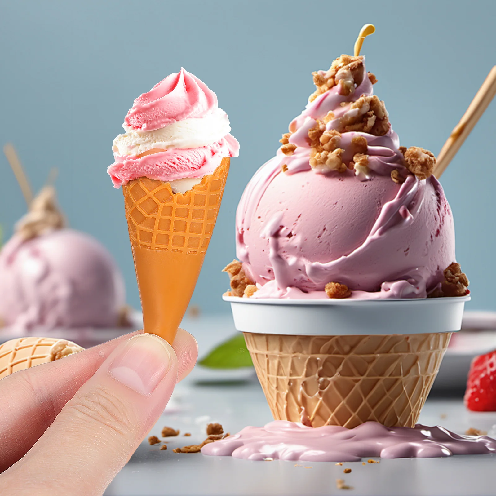 

15Pcs Mini Artificial Empty Ice Cream Cone Base Realistic Ice Cream Cone Charms for DIY Phone Case Hair Clip Craft Supplies