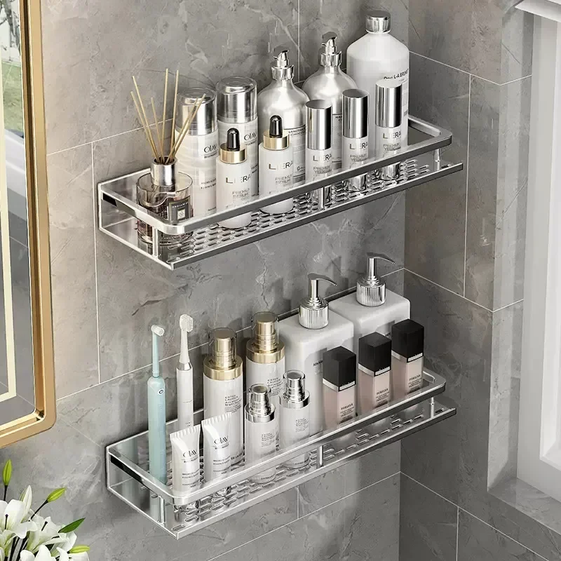 Bathroom Silver Space Aluminum 30-50CM Toilet Rack No Drill Wall-mounted Shelf Kitchen Storage Basket Bathroom Accessories