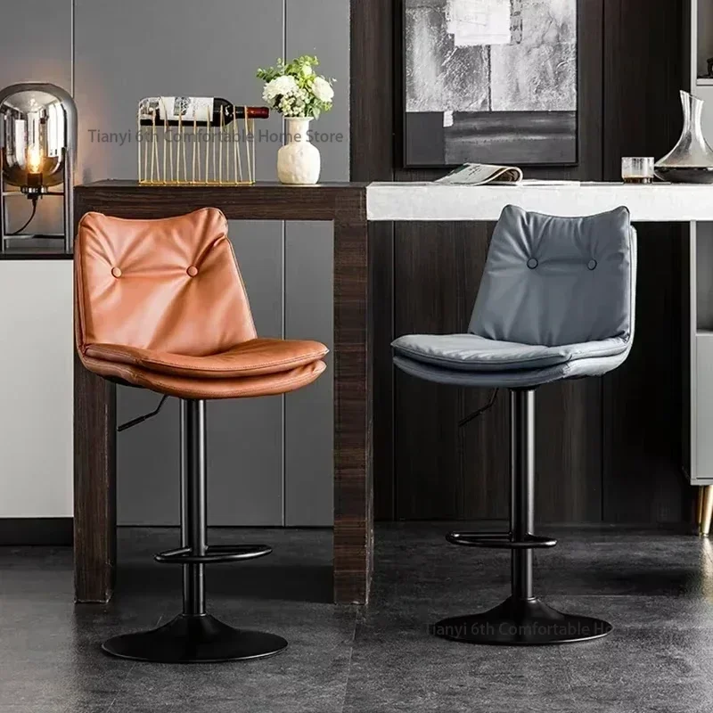 luxury Modern Bar Chair Simple Back Nordic Rotating Front Desk High Bar Stool Household Lift Wrought Iron Bar Chair Furniture