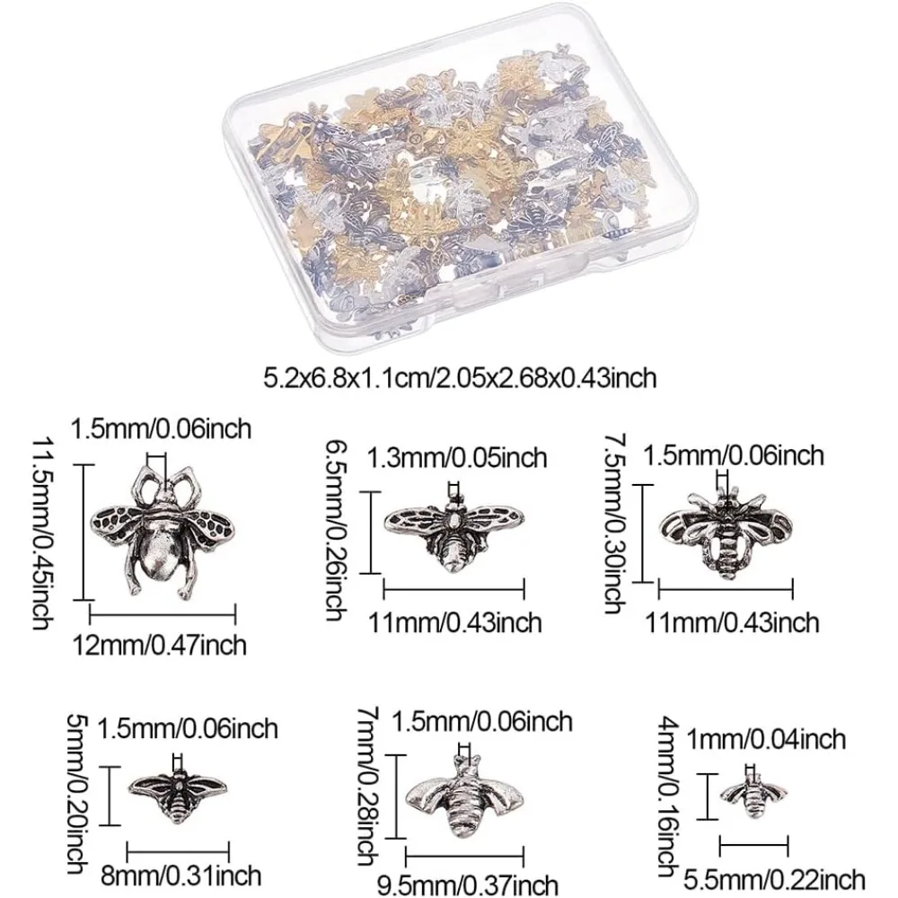 144Pc 3D Bees Shape Resin Fillers Metal  Charms 4 Colors Alloy Cabochons Epoxy Supplies Filling Accessorie