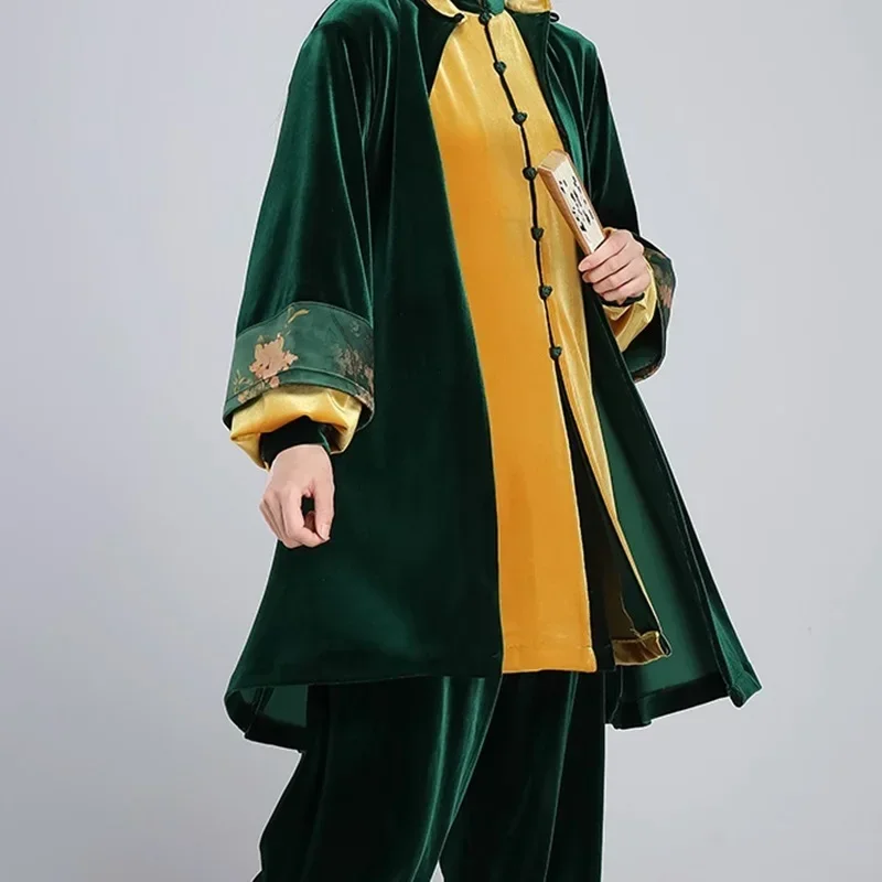 Velour Wushu Clothing Morning Exercise Martial Arts Suit Taichi Performance Kung Fu Outfit Winter Velvet Tai Chi Uniform 124 MN3