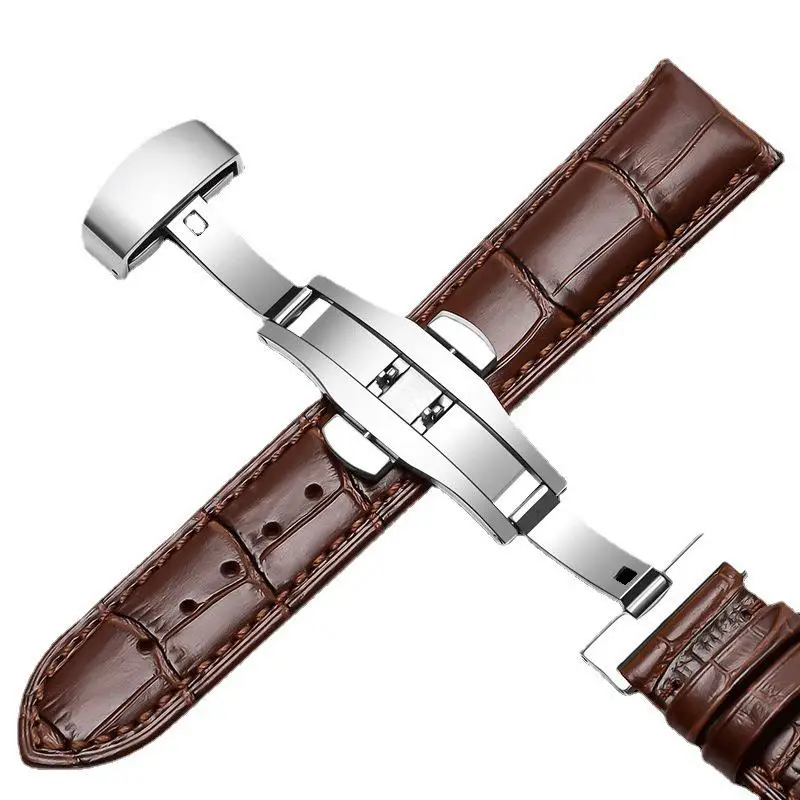 Watch-Buttom Buckle Butterfly Double Press Buckle Genuine Leather Strap Stainless Steel Automatic Stainless Steel Parts