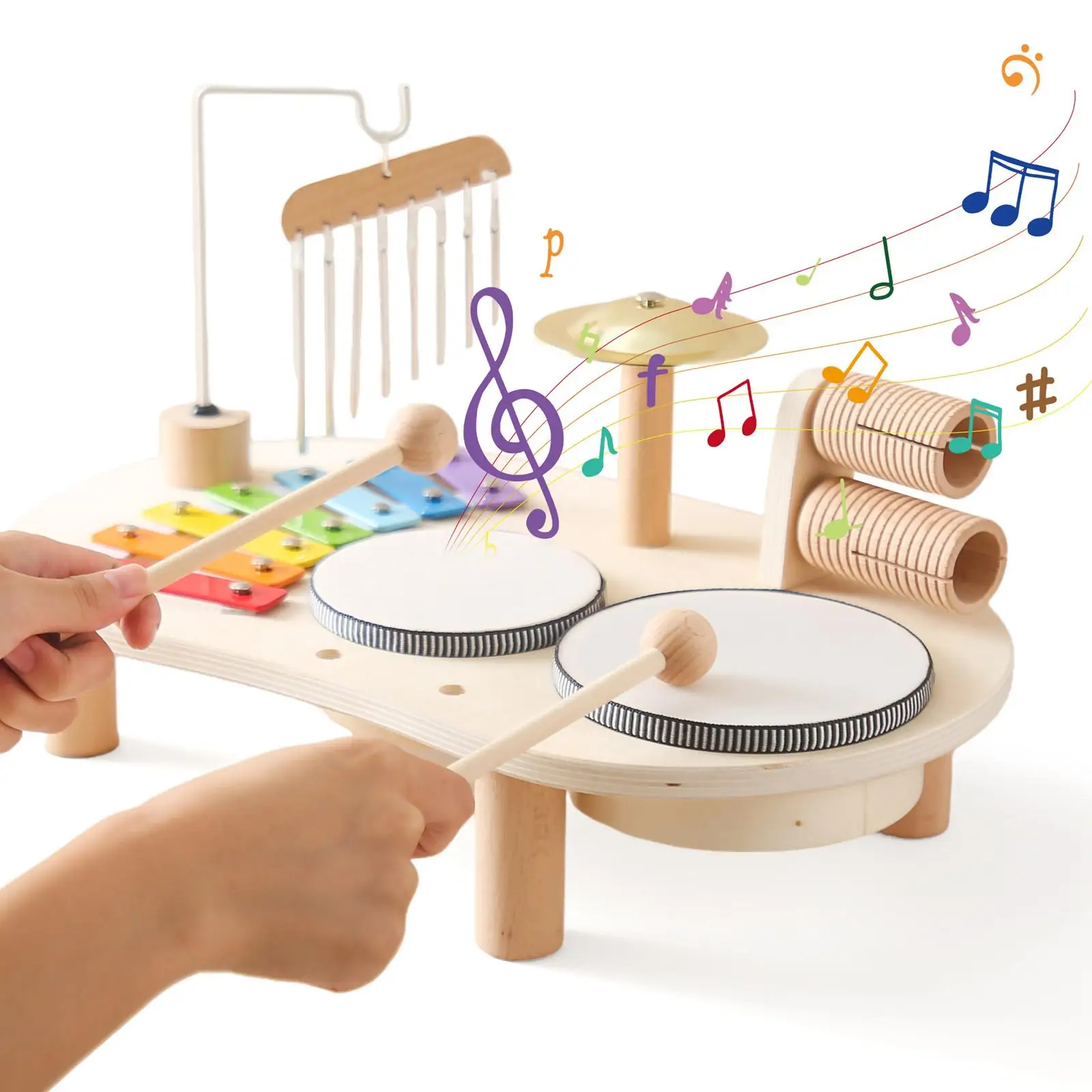 

Kids Drum Set Preschool Wooden Percussion Toys Motor Skill Wooden Percussion for