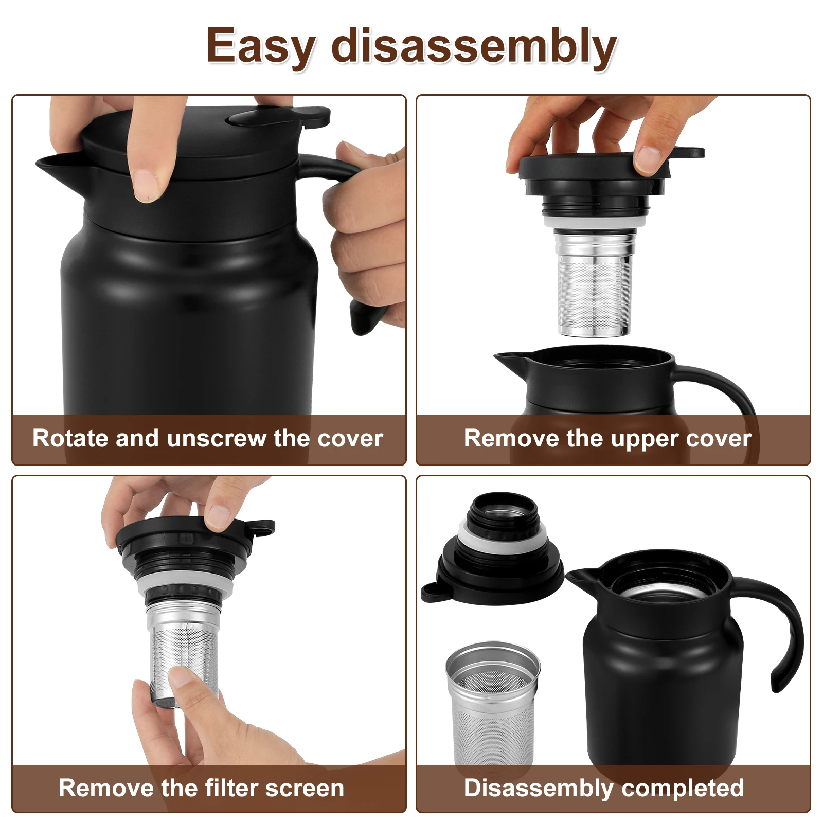 Thermal Coffee Carafe Large Capacity Insulated Water Pitcher 316 Stainless Steel Tea Pot Leak-Proof Vacuum Insulated Carafe