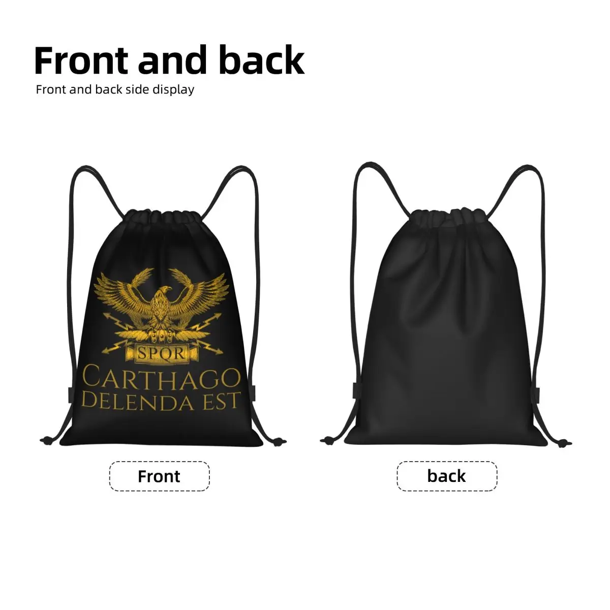 Ancient Classical Roman History Carthago Delenda Est Latin Quote Drawstring Backpack Bags Imperial Golden Eagle Gym Sports