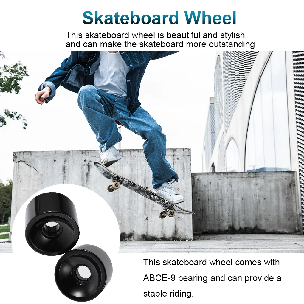 4 Pcs/set Skateboard Wheels 82A PU Wheels Roller Skate Longboard Tires with Bearing, Cyan