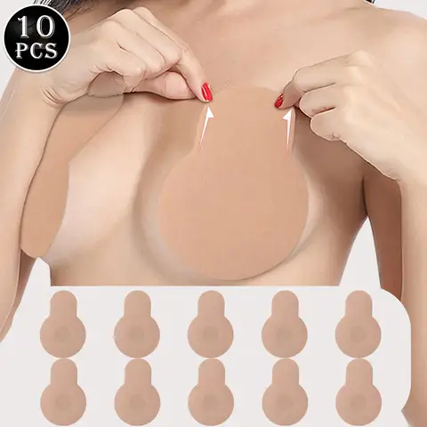 10Pcs Women Push Up Bras Sticky Self Adhesive Strapless Invisible Bra Reusable Sticky Breast Lift Tape Nipple Stickers Cover