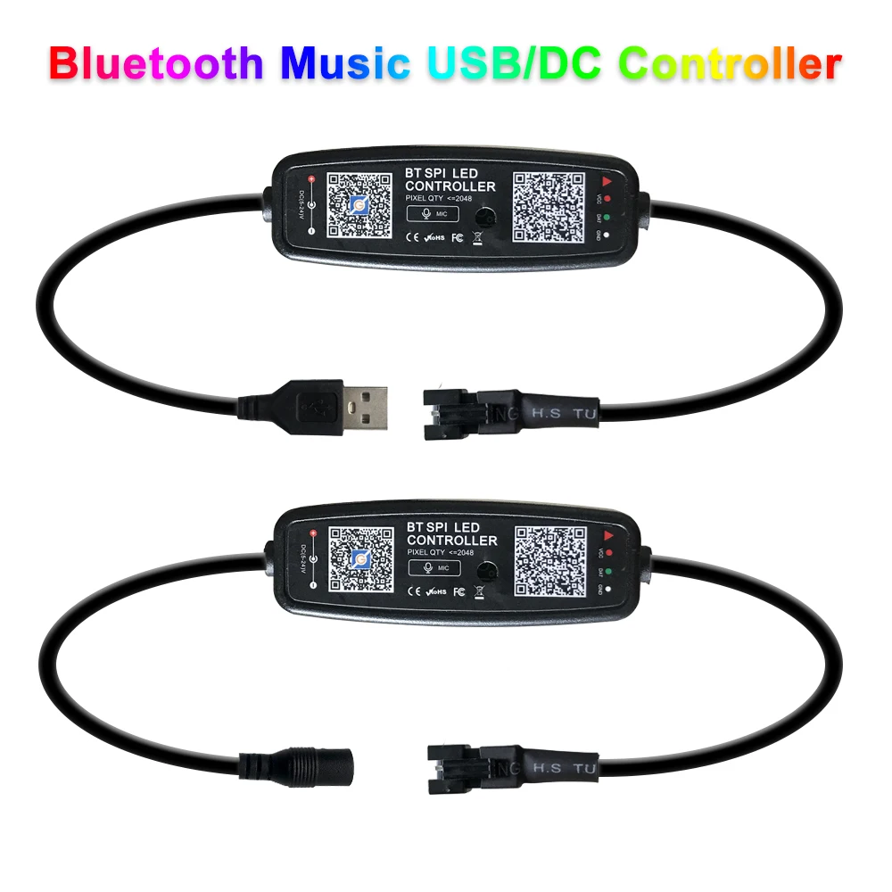 2.7mm Ultra Narrow LED Strip WS2812B Individually Addressable RGBIC Light USB/DC Bluetooth Music 28Keys Remote Controller Kit