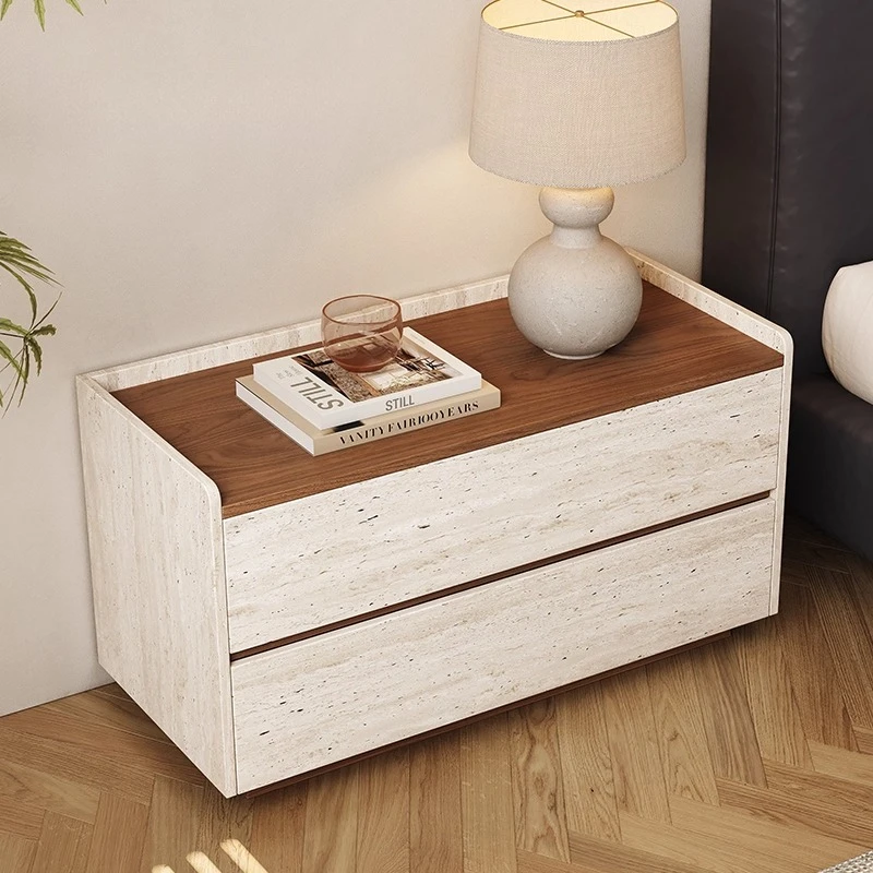 wood bedside table with Drawers capaciousness  walnut pattern nightstand light luxury end table for Living room bedroom