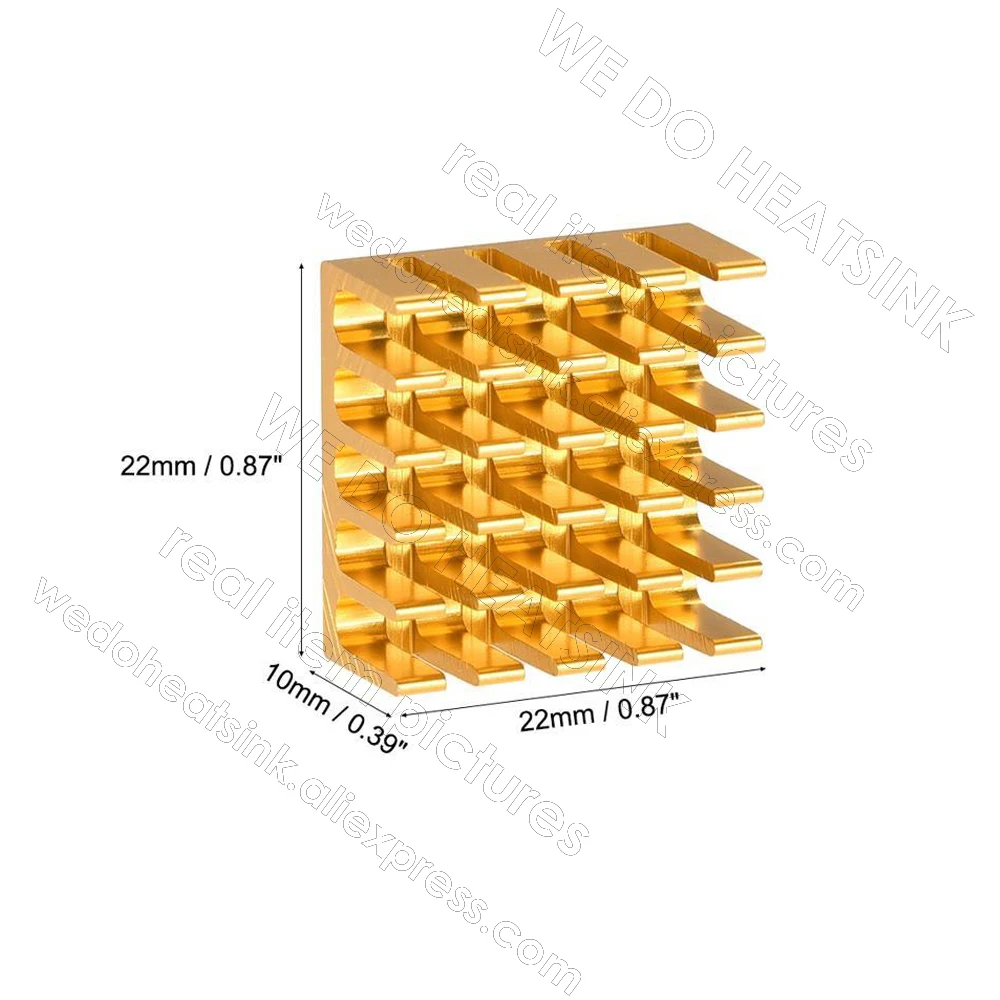 22x22x10mm Gold Heatsink Radiator Heat Sink for CPU GPU VGA RAM VRAM VRM IC Module PCB with Thermal Conductive Adhesive Tape