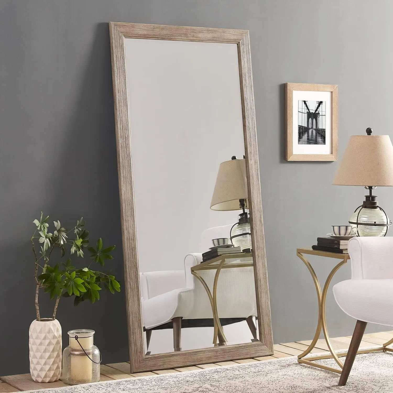 Full-Length Mirror with Wood Frame – Rustic Full Body Floor Mirror, 66