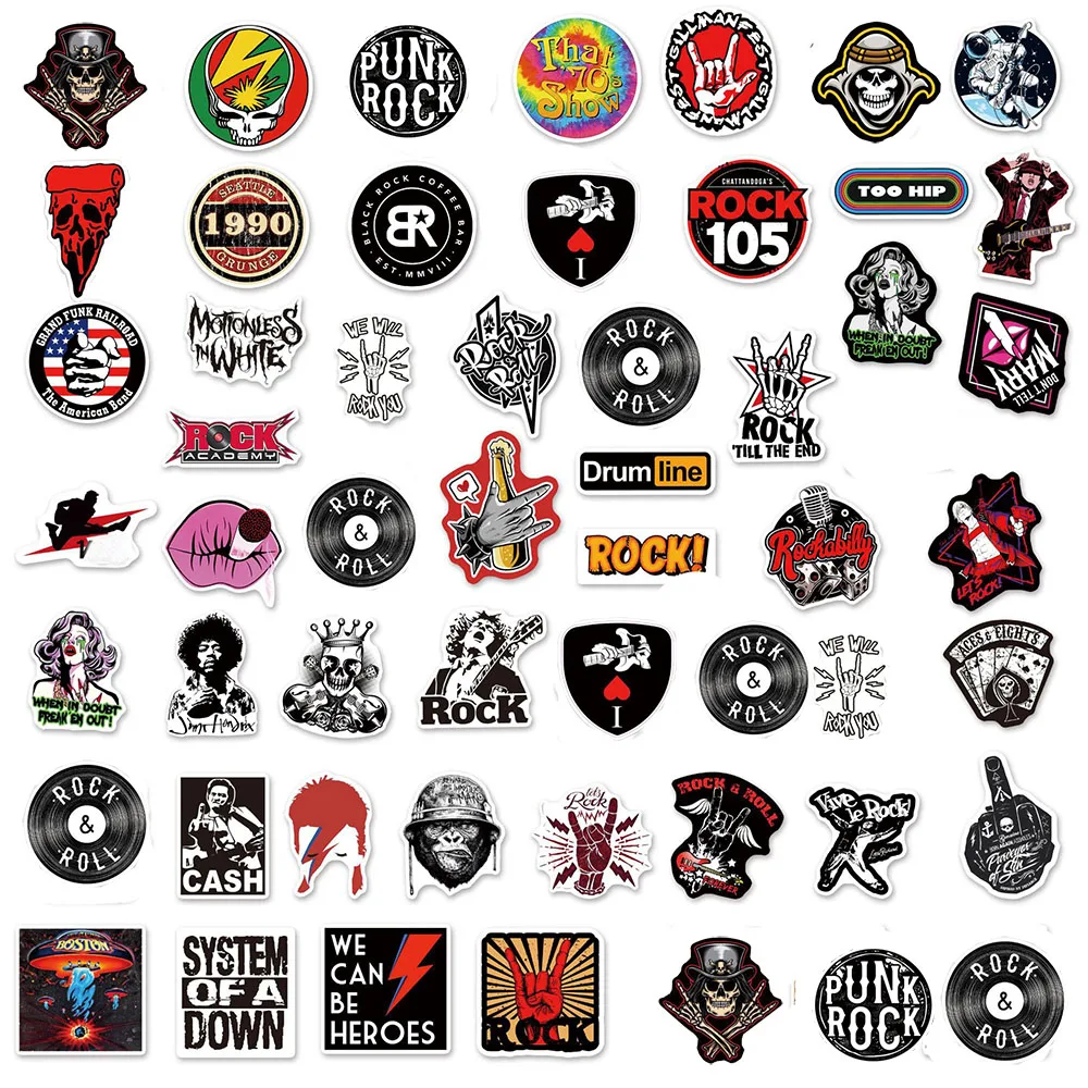 10/30/50/104pcs Classic Music Rock Roll Band Graffiti Stickers for Kids DIY Suitcase Guitar Helmet Skateboard Waterproof Sticker