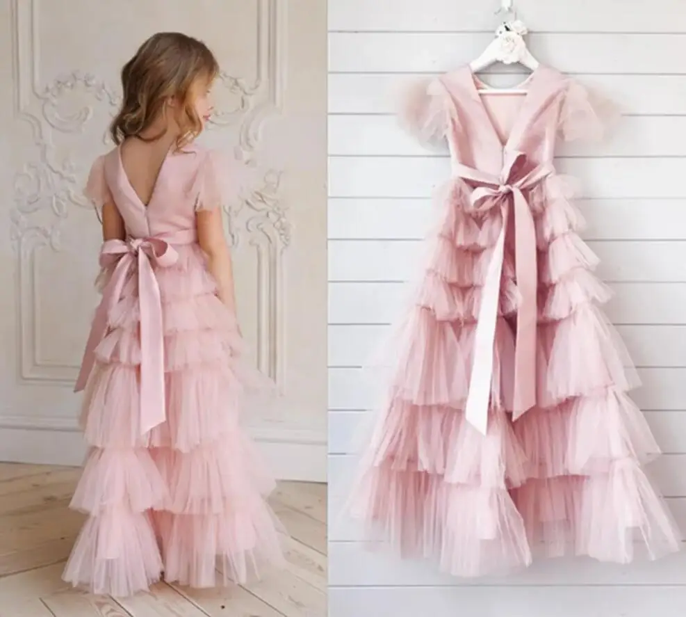 

New Flower Girls Dresses Princess Party Pageant Long Length Kids Dresses Girls Wedding Evening Gown