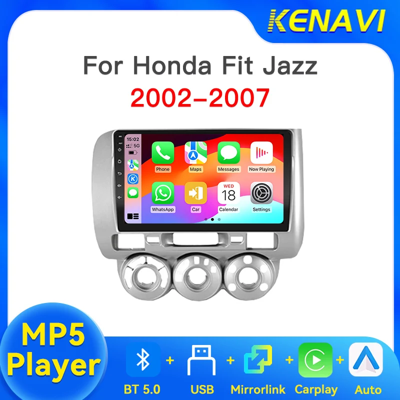 Автомобильная магнитола с сенсорным экраном для Honda Fit Jazz 2002-2007, MP5-плеер, CarPlay, Android Auto, Bluetooth 5.0, USB, мультимедийная система