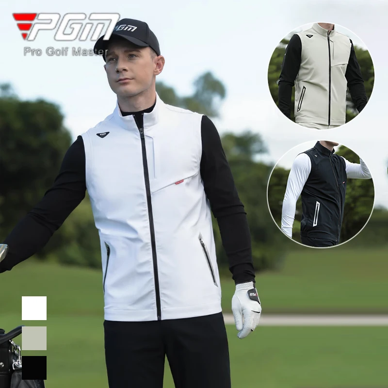 PGM Men Windproof Golf Vest Male High Elastic Sleeveless Sport Jackets Men Waterproof Full Zipper Casual Vest Leisure Waistcoats