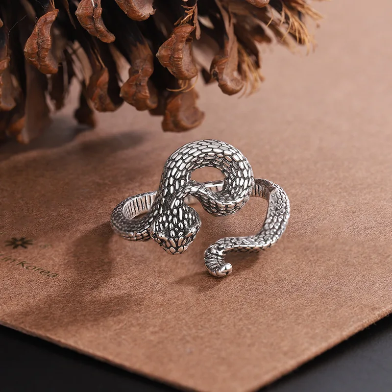 

925 Sterling Silver Vintage Unique Viper Snake Rings for Women Men Fine Jewelry Finger Handmade Ring Party Daily Accessories