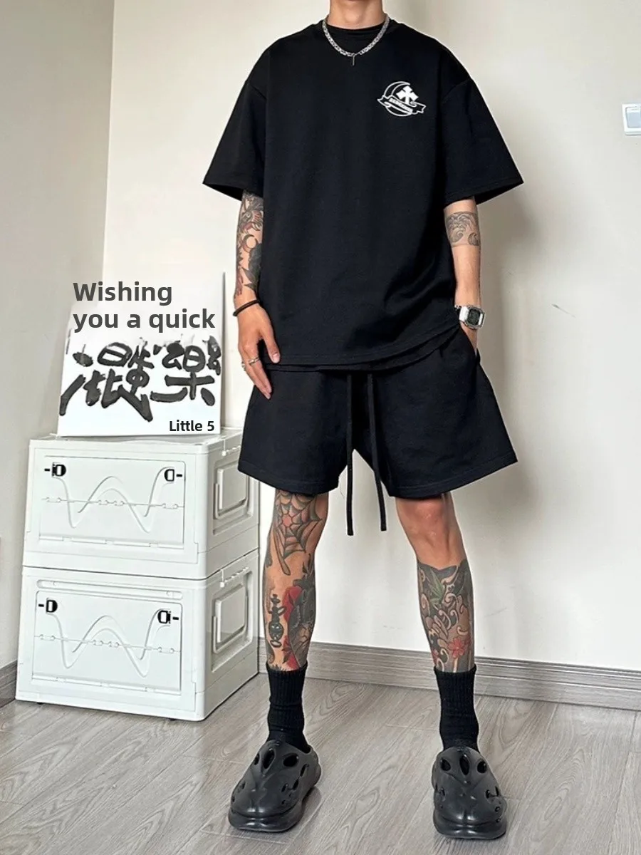 American High Street Casual Sports Drawstring Vibe Five-Quarter Pants Men Summer Loose Versatile Basketball Shorts Trendy
