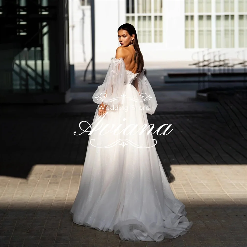 

Customized Sweetheart A-Line Long Wedding Dresses Floor-Length High Side Split 3D Flowers Women Backless Vestidos De Novias 2025