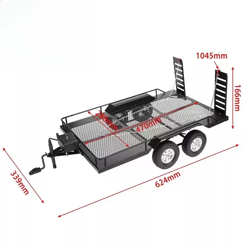 Trailer small size model，Biaxle Metal Trailer, General Flatbed Large Trailer for Climbing Vehicles 1pcs